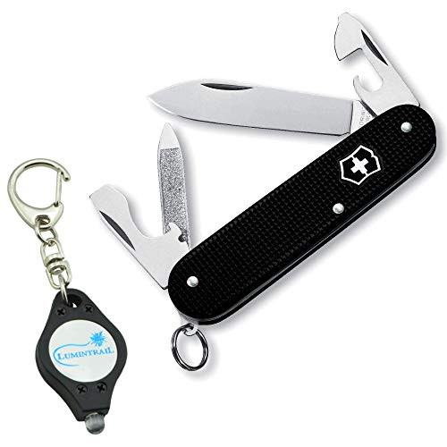 Victorinox Swiss Army Cadet Alox Pocket Knife 9 Functions Bundle with Lumintrail Keychain Light (Black)