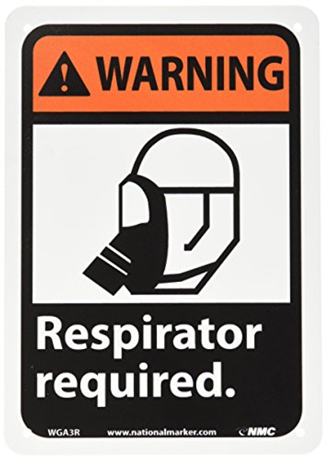 NMC WGA3R WARNING  RESPIRATOR REQUIRED Sign  7 in. x 10 in. Rigid Plastic Warning Signage with Graphic, White/Black Text on Black/Orange Base