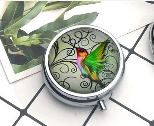Compact 3 Compartment Medicine Case, Pill Box for Pocket or Purse Pill Box Decorative Pill Case with Gift Box Green Hummingbird Compact 3 Compartment Medicine Case, Pill Box for Pocket or Purse Pill Box Decorative Pill Case with Gift Box Green Hummingbird