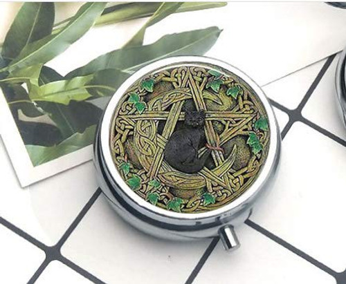 Compact 3 Compartment Medicine Case, Pill Box for Pocket or Purse Pill Box Decorative Pill Case with Gift Box Black Cat Wicca Compact 3 Compartment Medicine Case, Pill Box for Pocket or Purse Pill Box Decorative Pill Case with Gift Box Black Cat Wicca