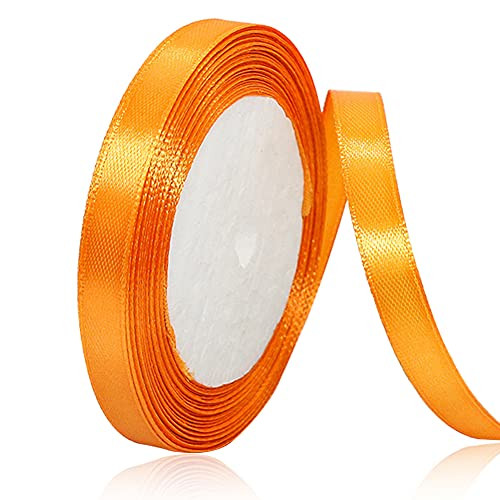 Solid Color Orange Satin Ribbon, 3/8 Inches x 25 Yards Fabric Satin Ribbon for Gift Wrapping, Crafts, Hair Bows Making, Wreath, Wedding Party Decoration and Other Sewing Projects