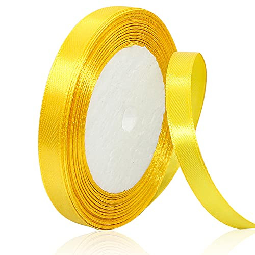 Solid Color Yellow Satin Ribbon, 3/8 Inches x 25 Yards Fabric Satin Ribbon for Gift Wrapping, Crafts, Hair Bows Making, Wreath, Wedding Party Decoration and Other Sewing Projects