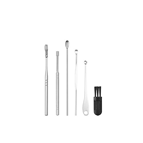 MJIYA Ear Pick Earwax Removal Kit, Ear Cleansing Tool Set, Ear Curette Ear Wax Remover Tool with a Storage Box -Silver, 6 Pcs-Short-