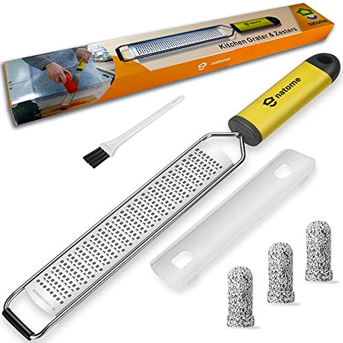 Lemon Zesters for Kitchen, Graters for Kitchen, Ginger, Cheese, Zester Grater with Handle, Stainless Steel Fine Blades with Cover, Yellow