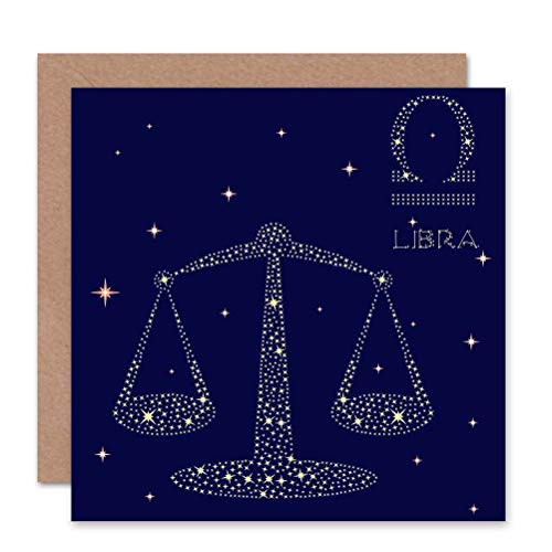 Wee Blue Coo Astrology Libra Star Sign Constellation Blank Greetings Birthday Card Art