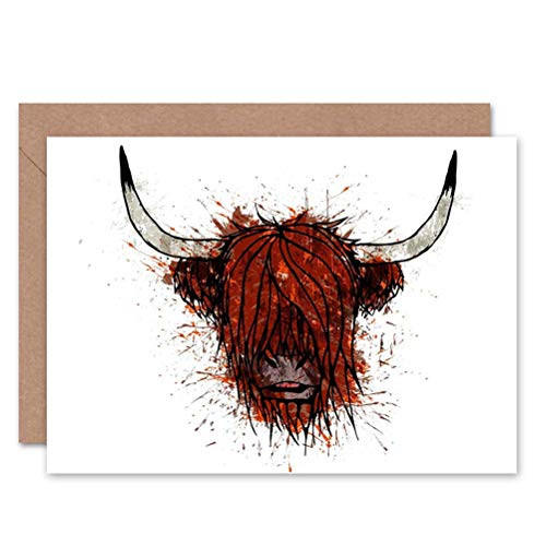 Wee Blue Coo Highland Cow Portrait Blank Greetings Card by John TROWELL