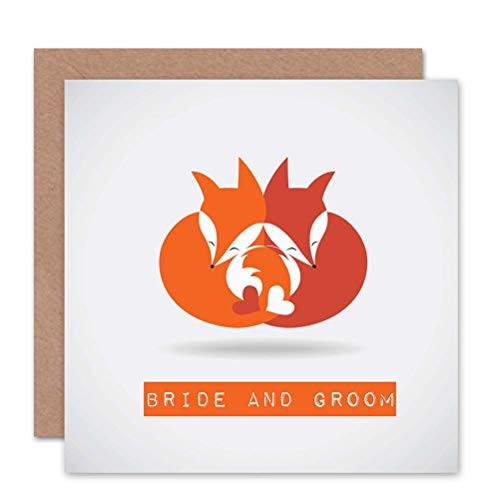 Wee Blue Coo Bride and Groom Fox Love Cartoon Valentines Day Hearts Sealed Greeting Card Plus Envelope Blank Inside