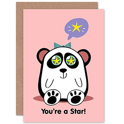 Wee Blue Coo Kawaii Panda Star You're a Star Greeting Card with Envelope Blank Inside Premium Quality