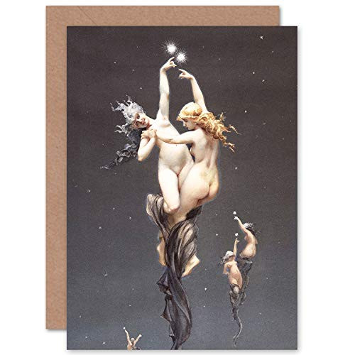 Falero Twin Stars Fantasy Nude Painting Fine Art Greeting Card Plus Envelope Blank Inside