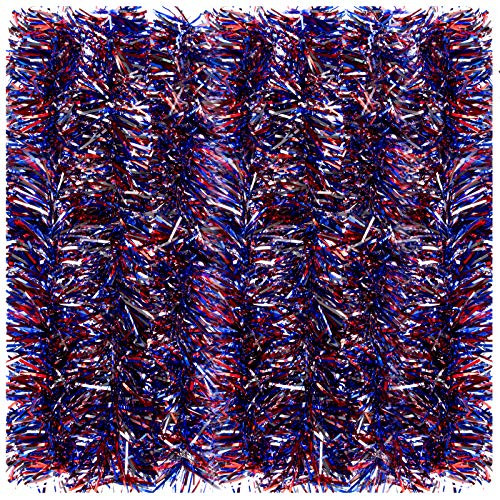 Joottuan 26.2 Feet Patriotic Metallic Tinsel Garland Red White and Blue Tinsel Garland Patriotic Tree Decoration for 4th of July Memorial Day Party Supplies -Red, Silver, Blue-