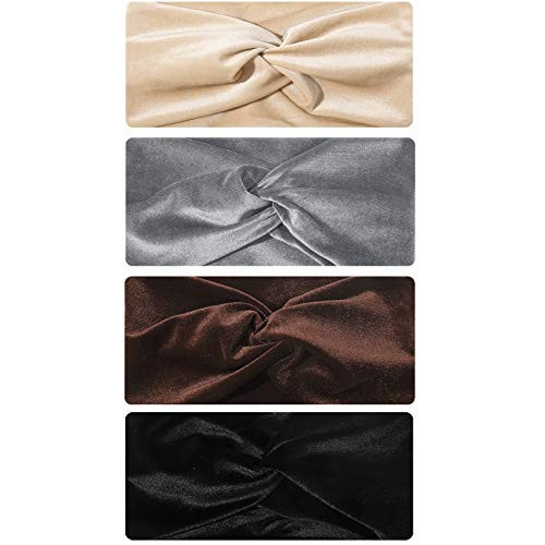 IVARYSS Wide Headbands for Women, Neutral Colors Thick Velvet Headband, Elastic Head Wraps Knotted, Large Hair Bands Accessories 4 Pack -Color A- IVARYSS Wide Headbands for Women, Neutral Colors Thick Velvet Headband, Elastic Head Wraps Knotted, Large Hair Bands Accessories 4 Pack -Color A-