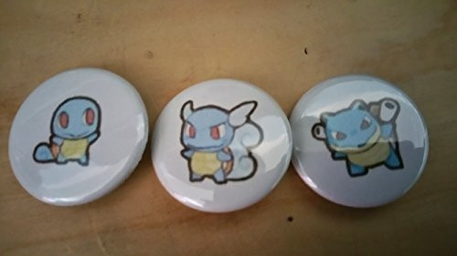 Pokemon Collectible 1" inch Buttons - Squirtle, Wartortle, and Blastoise Evolution Set - Custom Made - Pin Back - Gift Party Favor