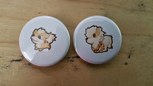 Pokemon Collectible 1" inch Buttons - Growlithe and Arcanine Evolution Set - Custom Made - Pin Back - Gift Party Favor