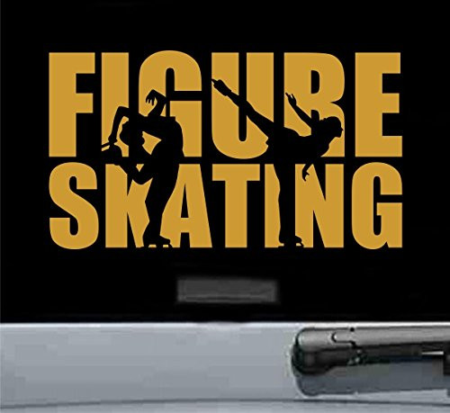 JS Artworks Figure Skating word with silhouette Vinyl Decal Sticker -GOLD-