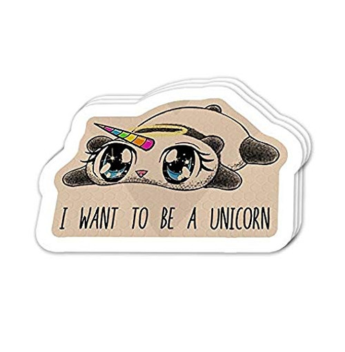 I Wanna Be a Unicorn, Cute Panda and Unicorn Horn - Sticker Graphic - Auto, Wall, Laptop, Cell, Truck Sticker for Windows, Cars, Trucks