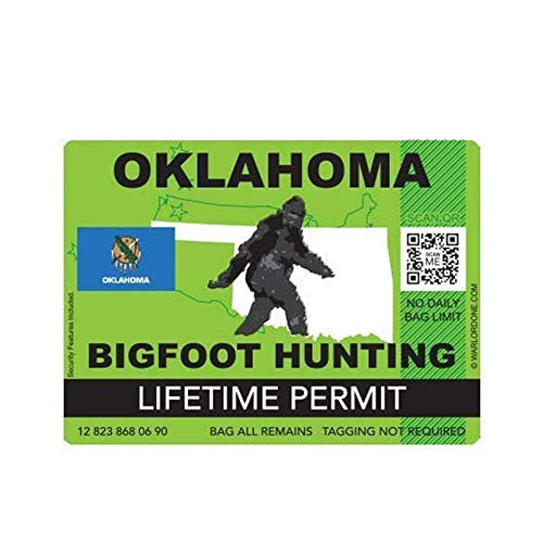 Oklahoma Bigfoot Hunting Permit Sasquatch Lifetime - Sticker Graphic - Auto, Wall, Laptop, Cell, Truck Sticker for Windows, Cars, Trucks