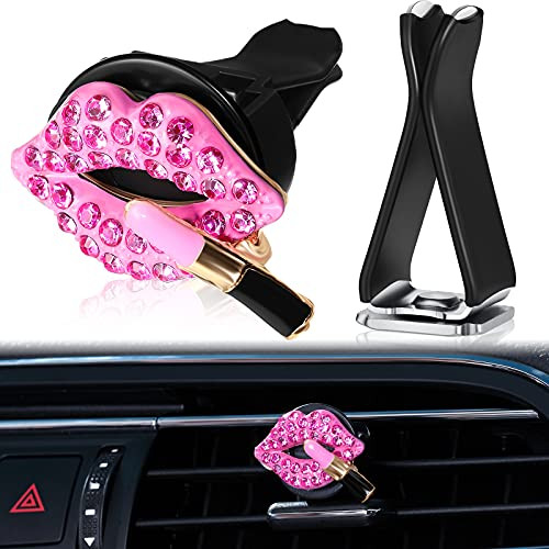 Frienda Bling Car Decor Charm Air Vent Clips Kiss Lip Crystal Car Accessories for Women Girls, Rhinestone Car Interior Decoration -Pink-