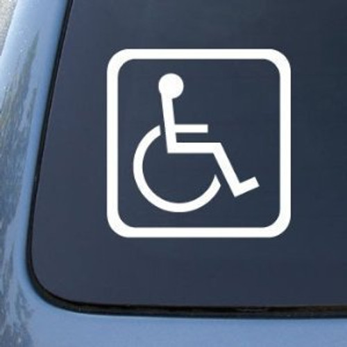 Handicap Wheelchair Logo - Vinyl 5" tall -Color- WHITE- decal laptop tablet skateboard car windows stickers