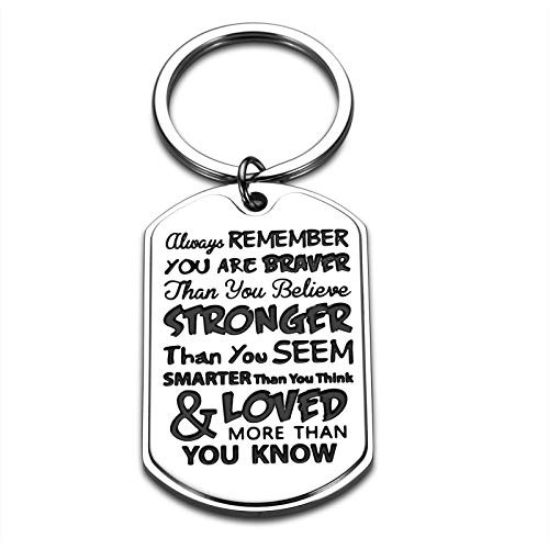 Inspirational Keychain Gifts for Women Men Teen Girls Boys Him Her Always Remember You are Braver Than You Believe Best Friend Student Nurse Coworker Graduation Gift for Daughter Son from Mom Dad