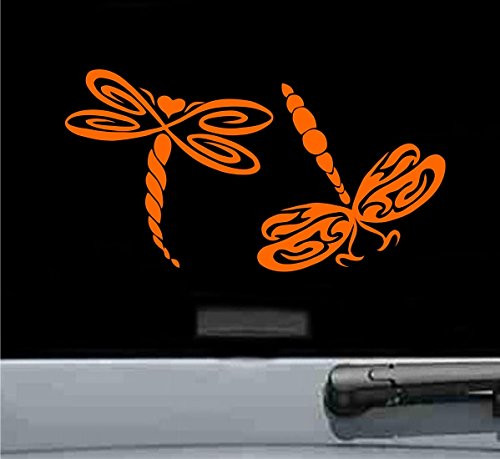 JS Artworks Tribal Design Dragonflies Vinyl Decal Sticker -Orange-