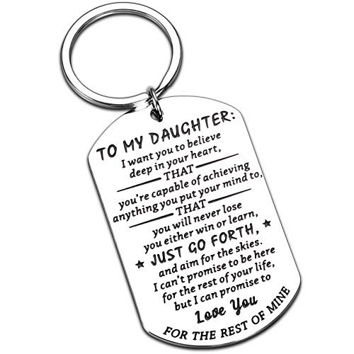 Inspirational Keychain Gift for My Daughter from Mom Dad Graduation Birthday Valentine Christmas Wedding Gifts for Teen Girls Women Female Stepdaughter Goddaughter Daughter in Law
