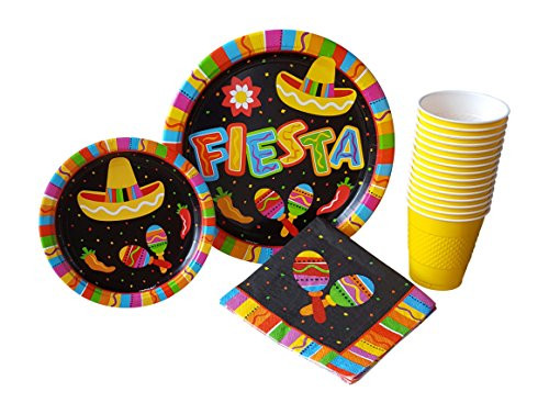 Mexican Fiesta Taco Tuesday Party Supplies Pack for 16 Guests Including: Large Dinner Plates, Appetizer/Dessert Plates, Napkins & Cups