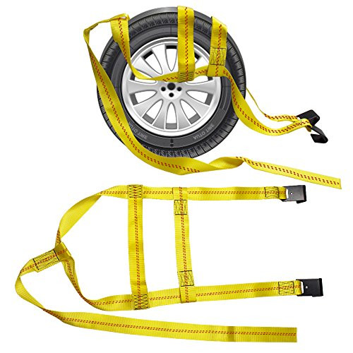 Bang4buck 2 Pieces 5ft Universal Adjustable Tie Down Tow Dolly Basket Straps for Demco Kar Kaddy Dollys 10,000 lb Strength with 2 Flat Hooks - Yellow