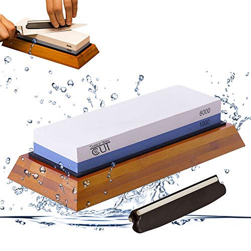 Premium Knife Sharpening Stone kit 2 Side Whetstone Set 1000/6000 Grit Sharpening & Honing Waterstone Best Sharpener for Chefs & Kitchen Knife Anti-slip Stone Holder Base & Angle Guider Free Bonus