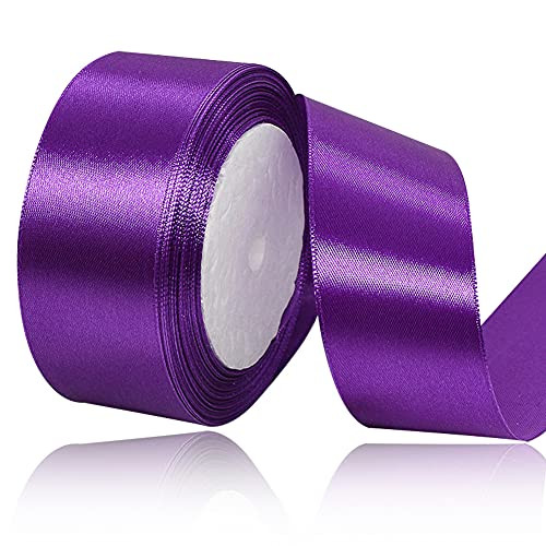 Solid Color Purple Satin Ribbon, 1-1/2 Inches x 25 Yards Fabric Satin Ribbon for Gift Wrapping, Crafts, Hair Bows Making, Wreath, Wedding Party Decoration and Other Sewing Projects