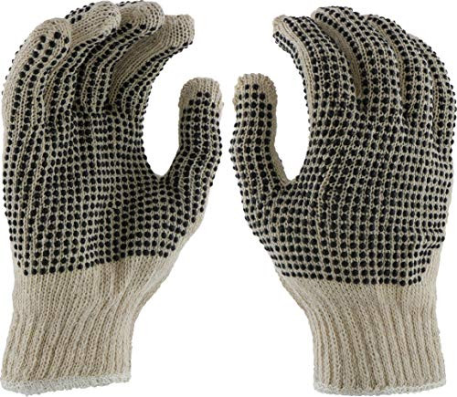 West Chester 30010 PVC Dotted String Knit Glove, Work, Large, Off White with Black Dots