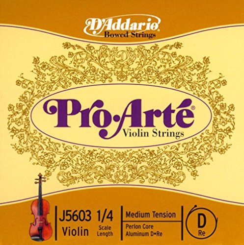 D'Addario Pro-Arte Violin Single D String, 1/4 Scale, Medium Tension