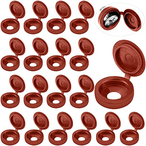 100 Pieces Hinged Screw Cover Caps Plastic Screw Caps Fold Screw Snap Covers Washer Flip Tops -Dark Brown,S-
