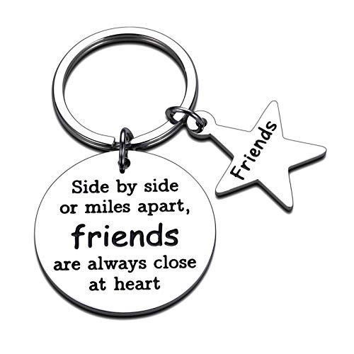 Side by Side or Miles Apart Friends Keychain Best Friend Birthday Gifts for Women Long Distance Friendship Gifts for Soul Sisters, BFF, Besties Girlfriend Coworker