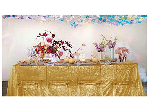 ShinyBeauty Sparkly Gold-Sequin TableCloth-70x144-Inch-Rectangle Wedding Glitz Sequin Table Cloth Wholesale Overlay Glitz Table Linen