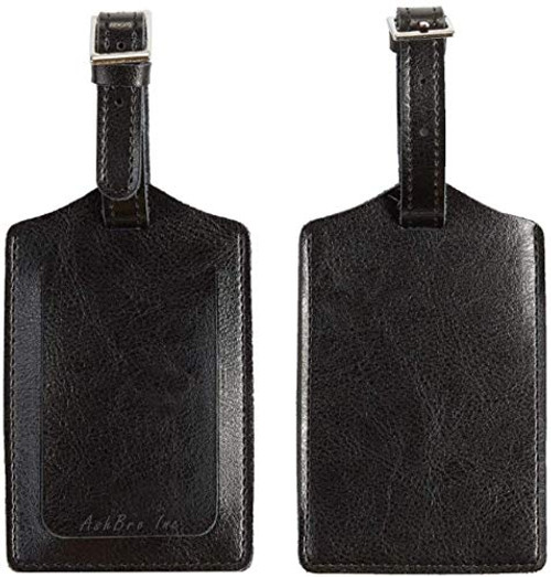 AshBro Inc. Leather Luggage Bag Tags Luggage Tags for Suitcases Travel ID Identification Labels Set for Bags  and  Baggage Travel Tag Bag Tag Leather Luggage Tag Suitcase Tags Identifiers Privacy Black