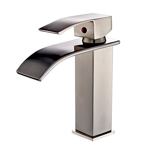 Rozin Brushed Nickel Finish Bathroom Sink Faucet Waterfall Spout Deck Mount Mixer Tap