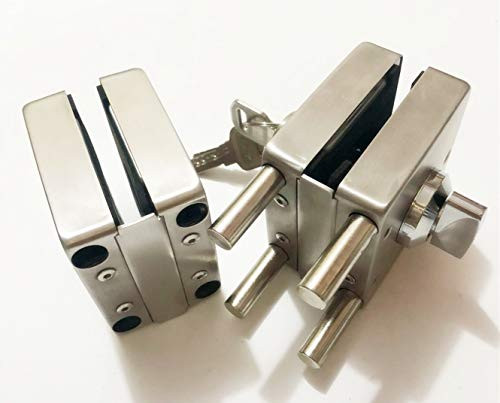 Ranbo 304 Stainless Steel Commercial Durable Metal Chrome Stainless Steel 10 mm -12 mm Glass Door Anti-Theft Security Lock? Double Swing Hinged Frameless Push Sliding Gate Lock with 3 Keys (Square)