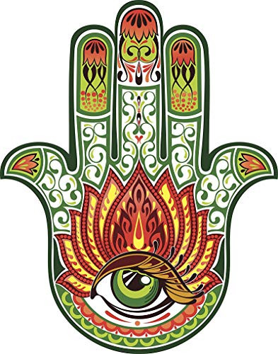 EW Designs Magnet Green and Orange Hamsa Hand of Fatima Icon Magnetic Vinyl Magnet Bumper Sticker -4" Tall-
