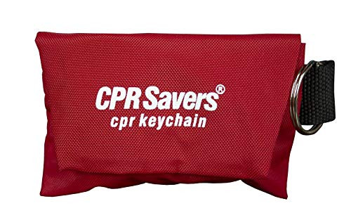 CPR Savers  and  First Aid Supply CPR Face Shield Mask Keychain Kit with Gloves for CPR Training and Rescue -1, Red-