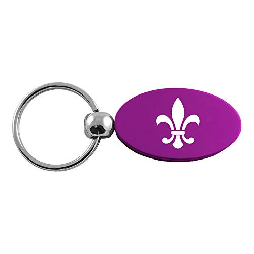 Au-TOMOTIVE GOLD Purple Aluminum Metal Oval Fleur De Lis Logo Key Chain Fob Chrome Ring