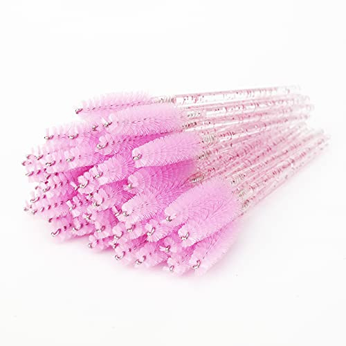 i-Laesh 100 Pcs Crystal Eyelash Brush Mascara Wands Disposable Eyebrow / Lash Brushes for Eyelashes Extensions Eye Makeup Kit Lashes Applicator Tool Spoolies -Crystal Pink-