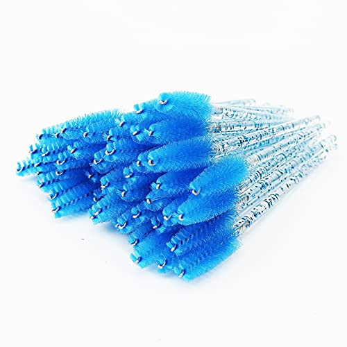 i-Laesh 100 Pcs Crystal Eyelash Brush Mascara Wands Disposable Eyebrow / Lash Brushes for Eyelashes Extensions Eye Makeup Kit Lashes Applicator Tool Spoolies -Crystal Blue-
