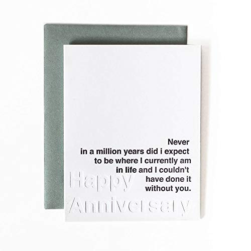 Anniversary Card -Letterpress- A2 Greeting Card Blank Inside, Never In a Million Years. Happy Anniversary
