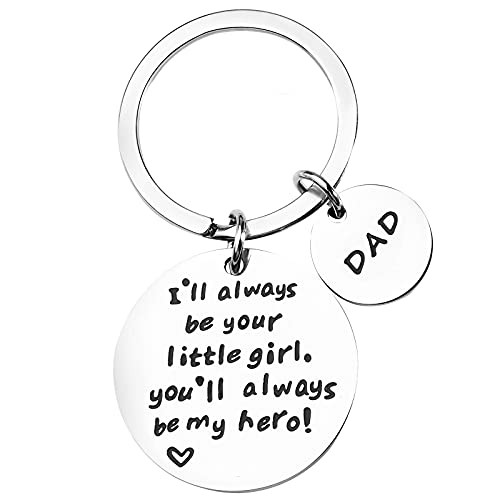 KUCHEY Fathers Day Dad Gifts Keychain from Daughter, I'll Always Be Your Little Girl, You Will Always Be My Hero, Father's Day Birthday Thanksgiving Christmas Gifts for Dad Daddy Stepdad Papa