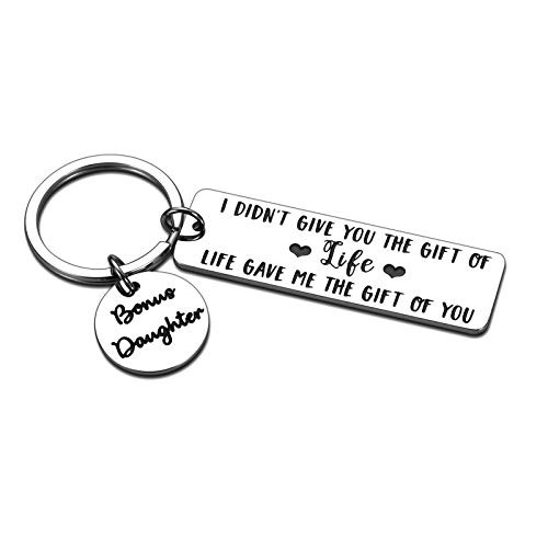 Stepdaughter Keychain Gifts Adopted Bonus Daughter Gifts from Stepmom Dad Daughter in Law Gifts from Mother Father in Law Step Daughter Adoption Birthday Christmas Valentine Gifts from Stepmother