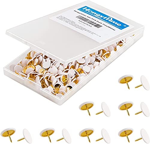 HongyiTime 400 PCS White Push Pins,White Thumb Tacks, Wall Tacks, Tacks, Push Pin,Thumbtack, Flat Push Pins, Thumbtacks Flat, Push Pins for Cork Board, Push Pins for Wall, Board Pins