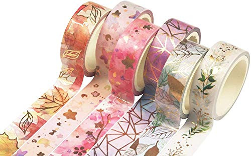Washi Tape Set Floral 6 Rolls Gold Foil - Masking Tape Set Decorative for Arts, DIY Crafts, Bullet Journal Supplies, Planners, Scrapbook, Arts  and  Crafts, Card/Gift Wrapping - 15mm Washi Tape Set Floral 6 Rolls Gold Foil - Masking Tape Set Decorative for Arts, DIY Crafts, Bullet Journal Supplies, Planners, Scrapbook, Arts  and  Crafts, Card/Gift Wrapping - 15mm