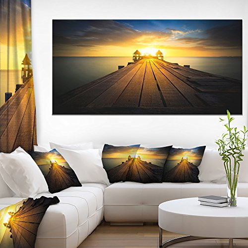 Designart PT10625-60-28 Massive Wood Sun at Evening-Sea Pier Bridge Wall Art Canvas-60x28 1 Piece, 28'' x 60'' x 2'' Designart PT10625-60-28 Massive Wood Sun at Evening-Sea Pier Bridge Wall Art Canvas-60x28 1 Piece, 28'' x 60'' x 2''