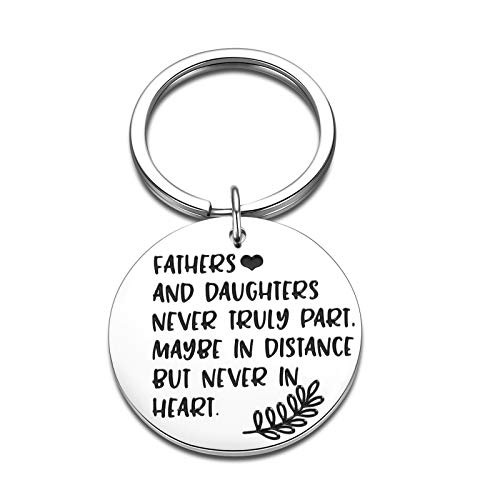Fathers Day Gift from Daughter Dad Keychain Birthday Christmas Thanksgiving Presents Charm for Daddy Step Dad Husband from Step Daughter Wife Fathers and Daughters Never Truly Part Key Ring for Him