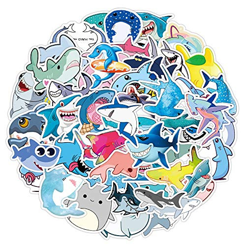 50Pcs Cute Shark Stickers, Waterproof Vinyl Stickers Decals for Laptop Water Bottle Bumper Luggage Computer Skateboard Snowboard. Gift for Kids Girls Teens